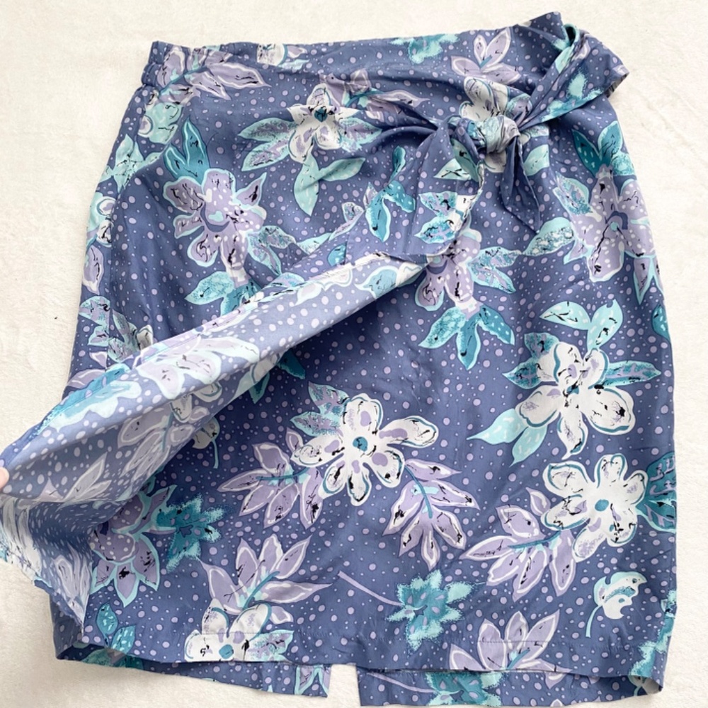 NWT VGT Eddie Bauer "All Week Long" Water-Color Floral Silk Wrap Mini Skirt